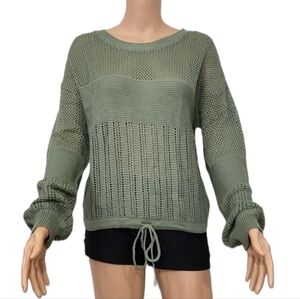 No‎ Comment NY-LA Women's Green Sweater Round Neck Balloon Sleeve Size M